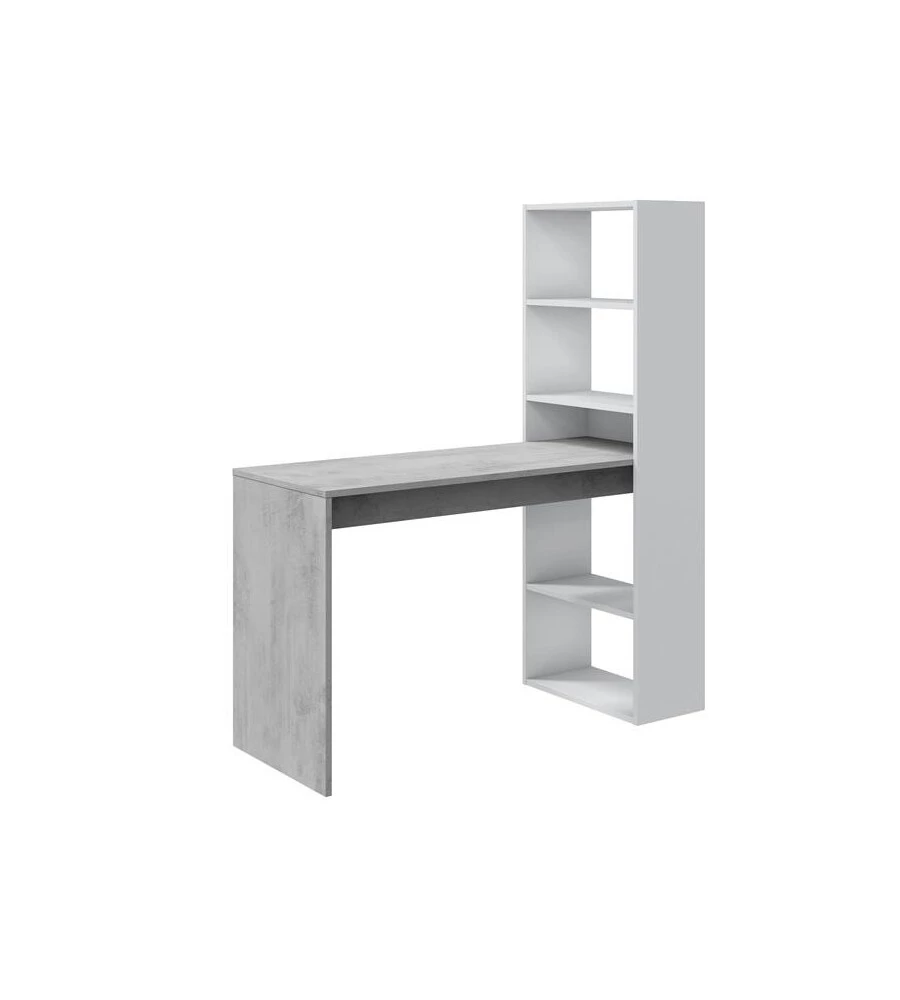 SCRIVANIA BELLAHOME "DUPLO" CON LIBRERIA REVERSIBILE COLORE BIANCO E CEMENTO, 120X53X144 CM