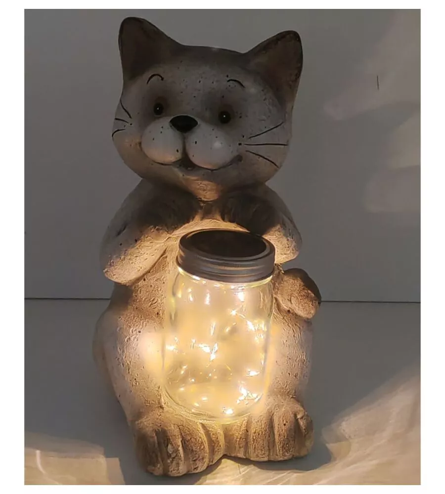 GATTO DA GIARDINO SOLARE EUROGARDEN CON ILLUMINAZIONE LED BIANCO CALDO, 21X19X32 CM