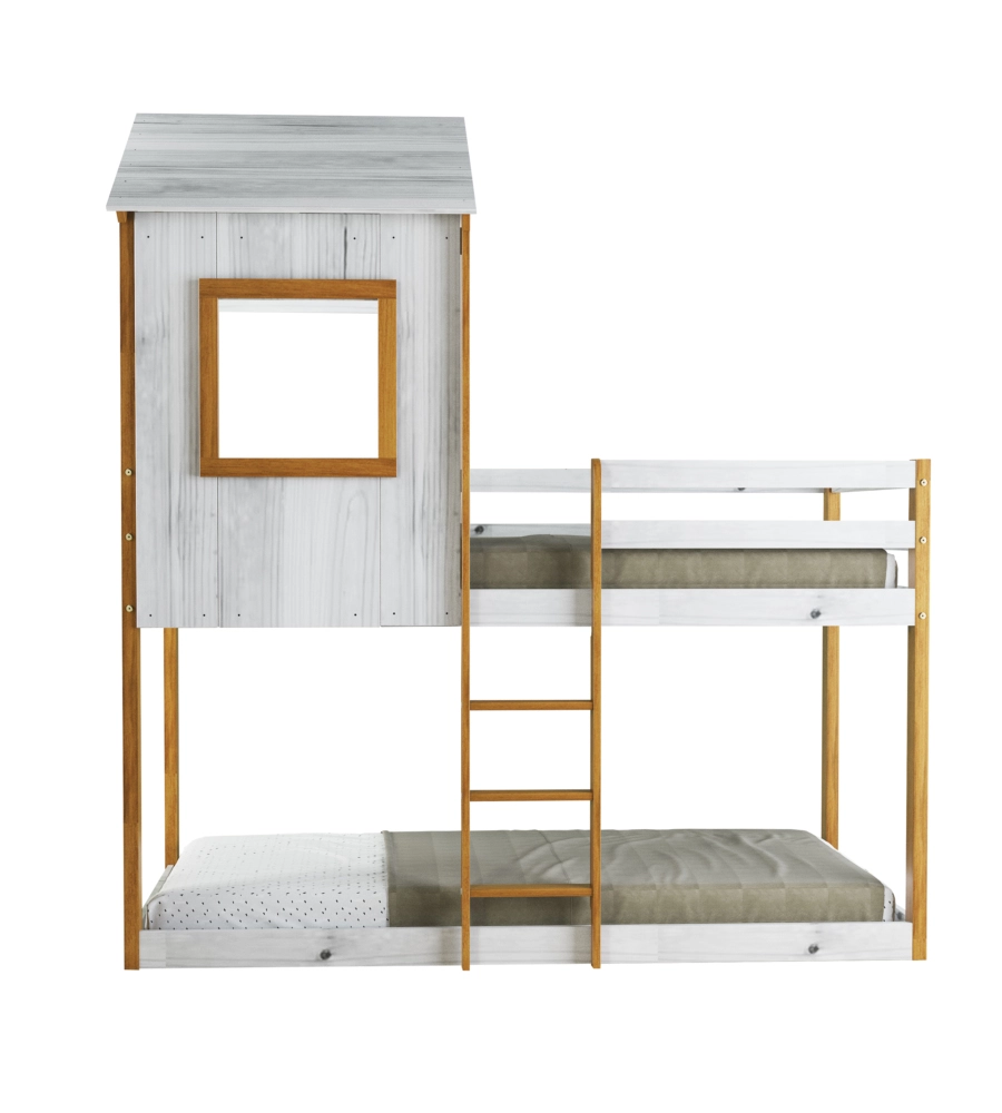 LETTO A CASTELLO PER RAGAZZI BELLAHOME "LILLE" IN PINO MASSELLO CON SOPPALCO A CASETTA 200,5X111X215 CM