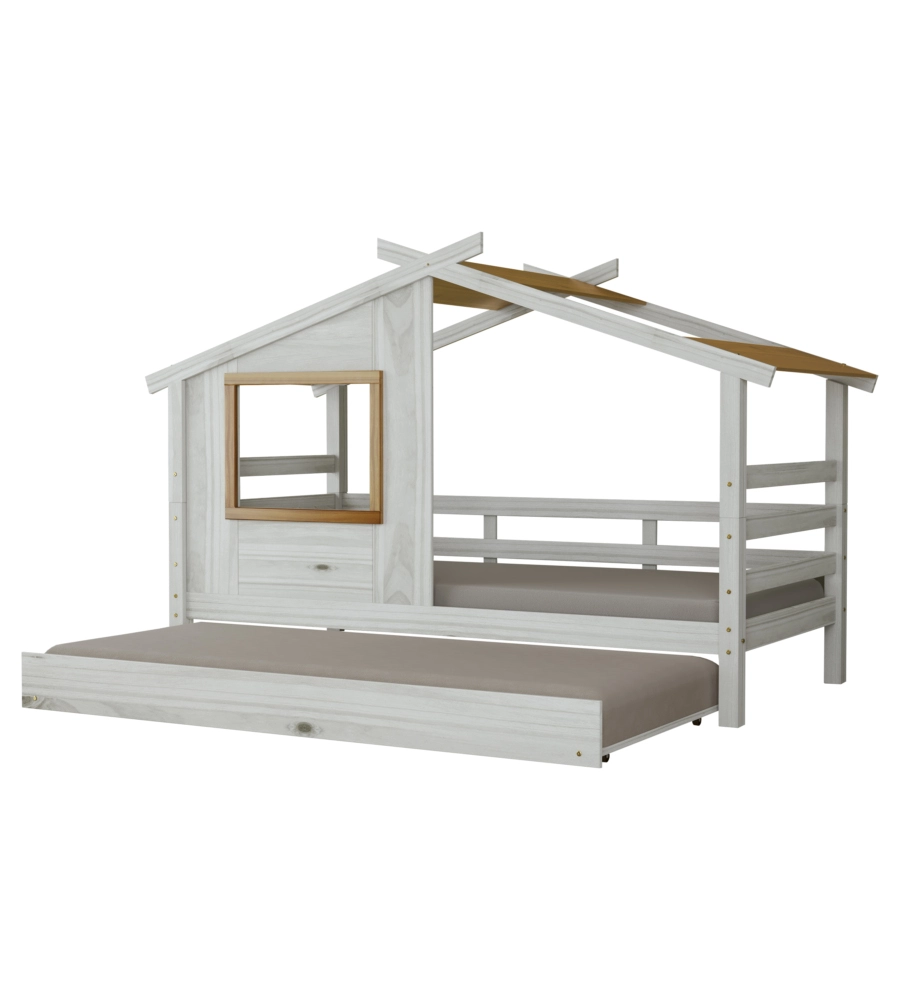 DOPPIO LETTO SINGOLO PER RAGAZZI BELLAHOME "NANTES" IN PINO MASSELLO A CASETTA 222X97,6X143 CM