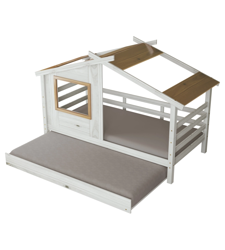 DOPPIO LETTO SINGOLO PER RAGAZZI BELLAHOME "NANTES" IN PINO MASSELLO A CASETTA 222X97,6X143 CM