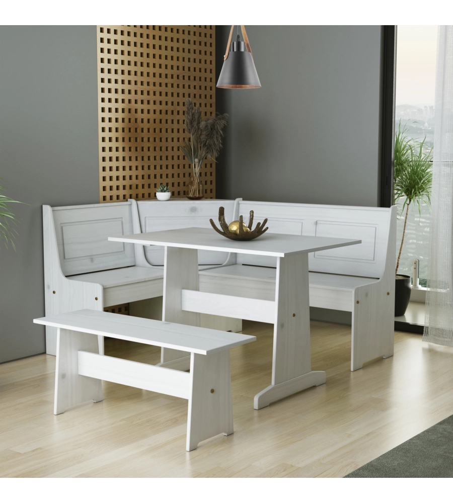 SET GIROPANCA AD ANGOLO BELLAHOME IN PINO MASSELLO CON CONTENITORE 163X122X87,5 CM