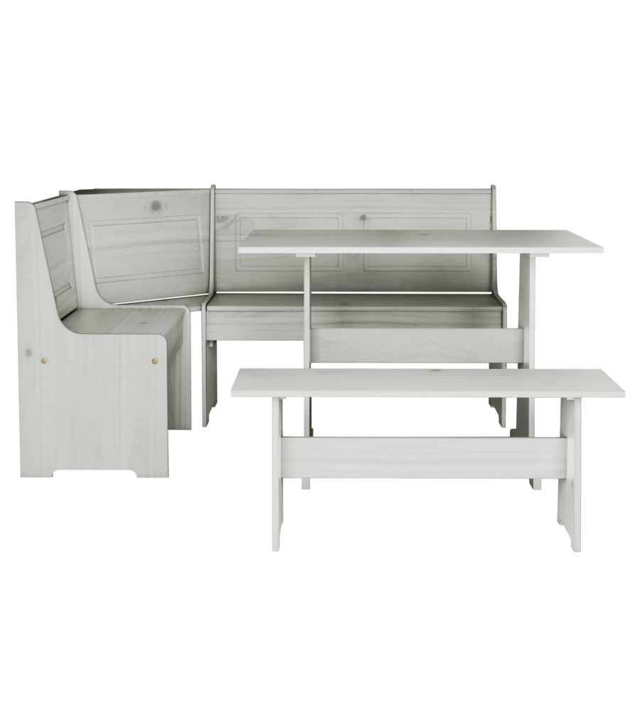 SET GIROPANCA AD ANGOLO BELLAHOME IN PINO MASSELLO CON CONTENITORE 163X122X87,5 CM