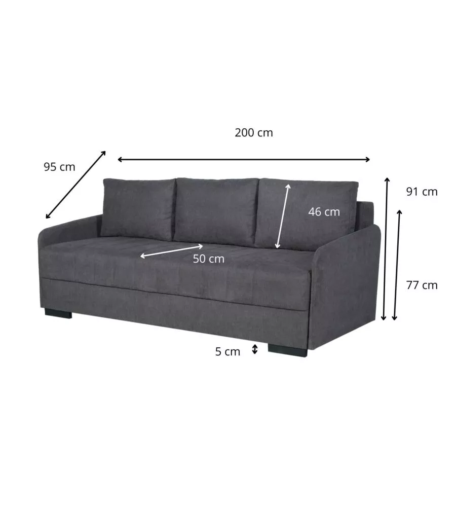 DIVANO 3 POSTI BELLAHOME "GEMINI" GRIGIO, 200X95X91 CM