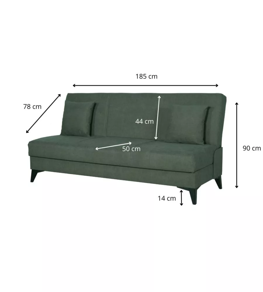 DIVANO 3 POSTI BELLAHOME "ABETE" VERDE SCURO, 185X78X90 CM
