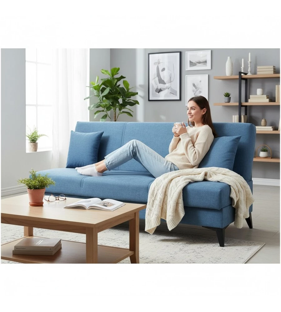 DIVANO 3 POSTI BELLAHOME "ABETE" BLU 185X78X90 CM