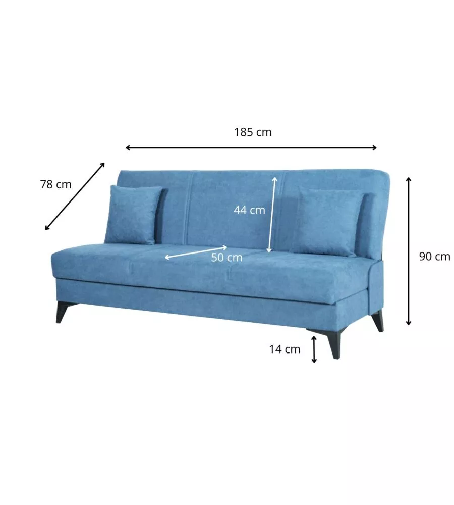 DIVANO 3 POSTI BELLAHOME "ABETE" BLU, 185X78X90 CM