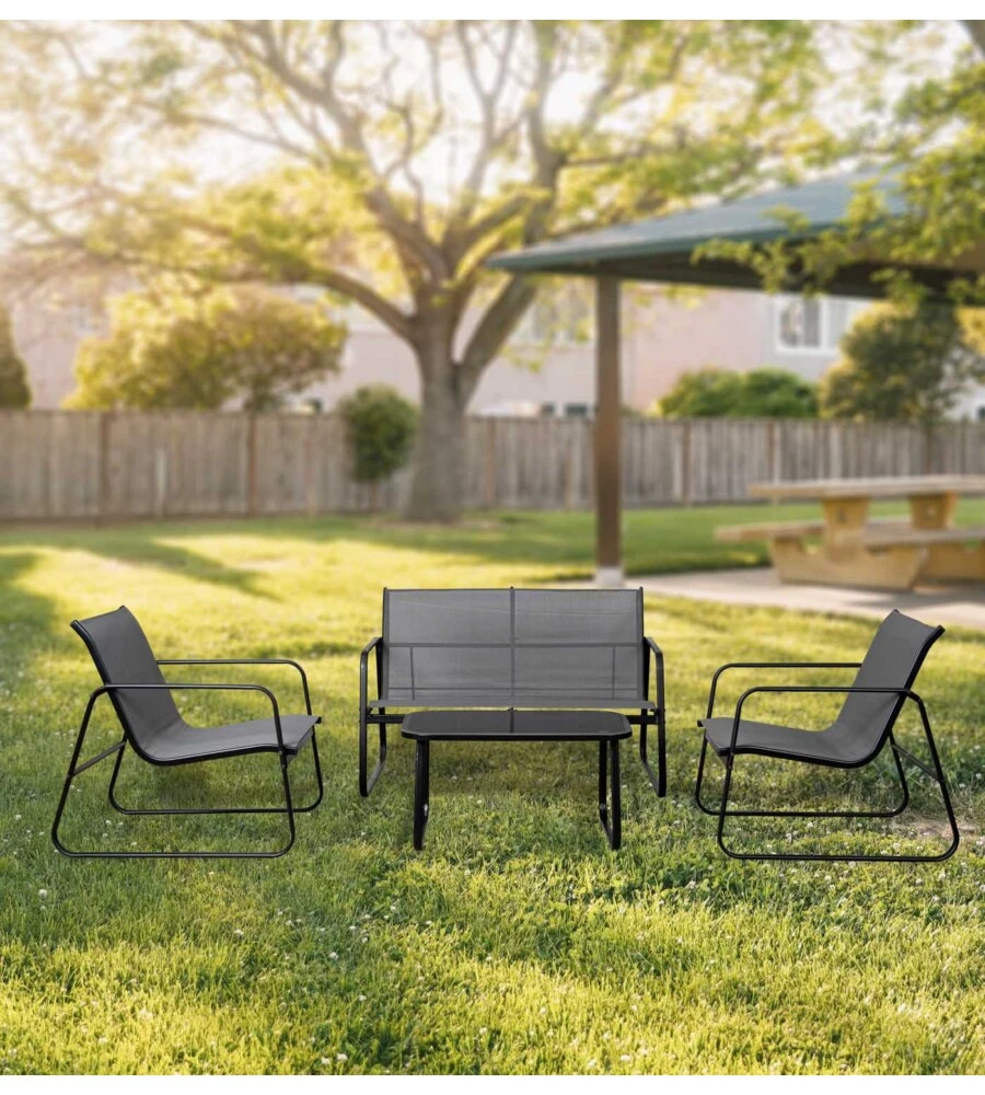 SET DA GIARDINO EUROGARDEN "MAGNOLIA" GRIGIO 4 SEDUTE E TAVOLINO