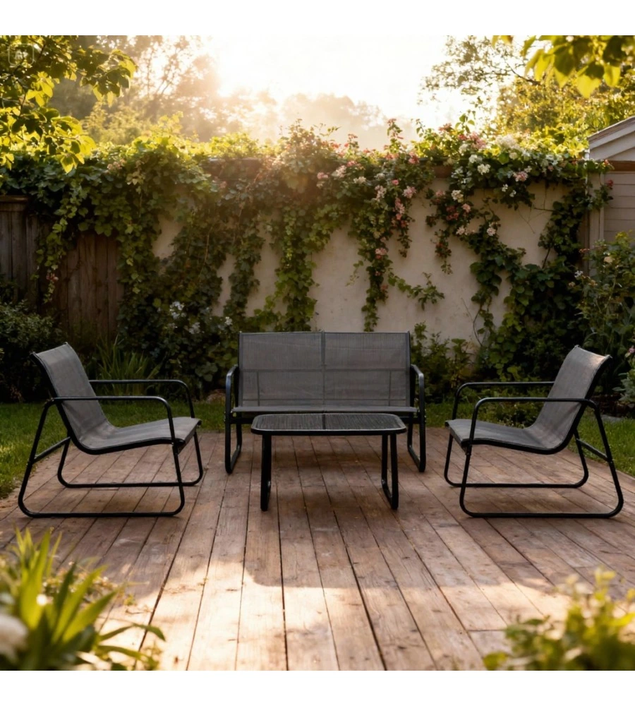 SET DA GIARDINO EUROGARDEN "MAGNOLIA" GRIGIO 4 SEDUTE E TAVOLINO