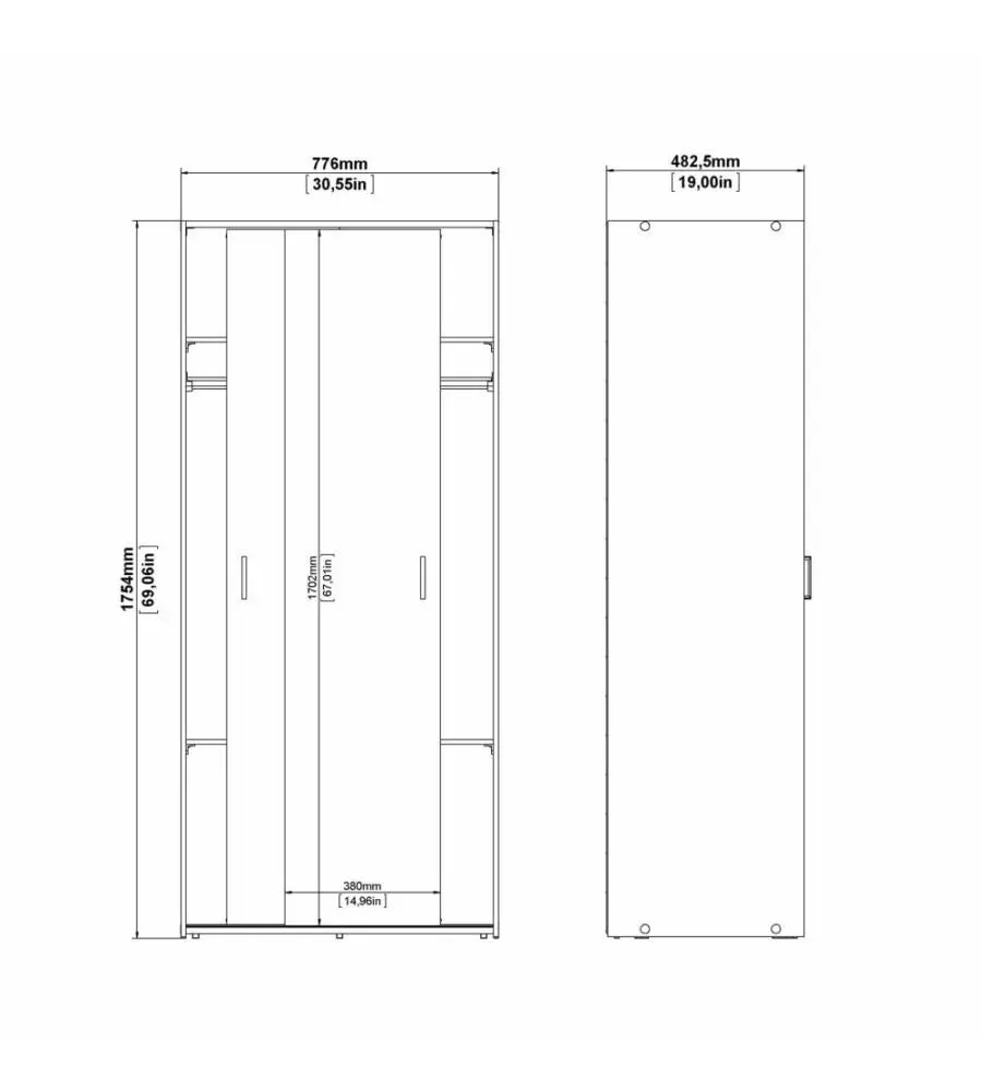 ARMADIO 2 ANTE SCORREVOLI "SPACE" BIANCO 77,6X48,2X175,4 CM