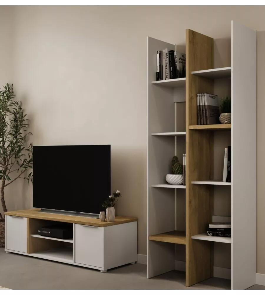 MOBILE SOGGIORNO PORTA TV 2 ANTE QUERCIA E BIANCO 134,8X39,1X39,6 CM