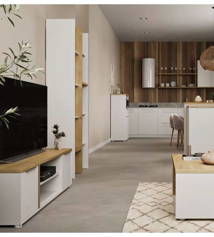 MOBILE SOGGIORNO PORTA TV 2 ANTE QUERCIA E BIANCO 134,8X39,1X39,6 CM