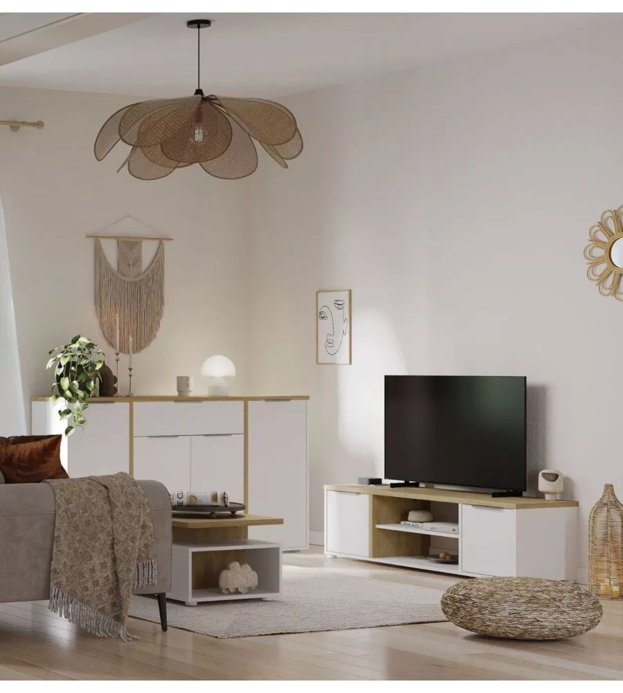 MOBILE SOGGIORNO PORTA TV 2 ANTE QUERCIA E BIANCO 134,8X39,1X39,6 CM