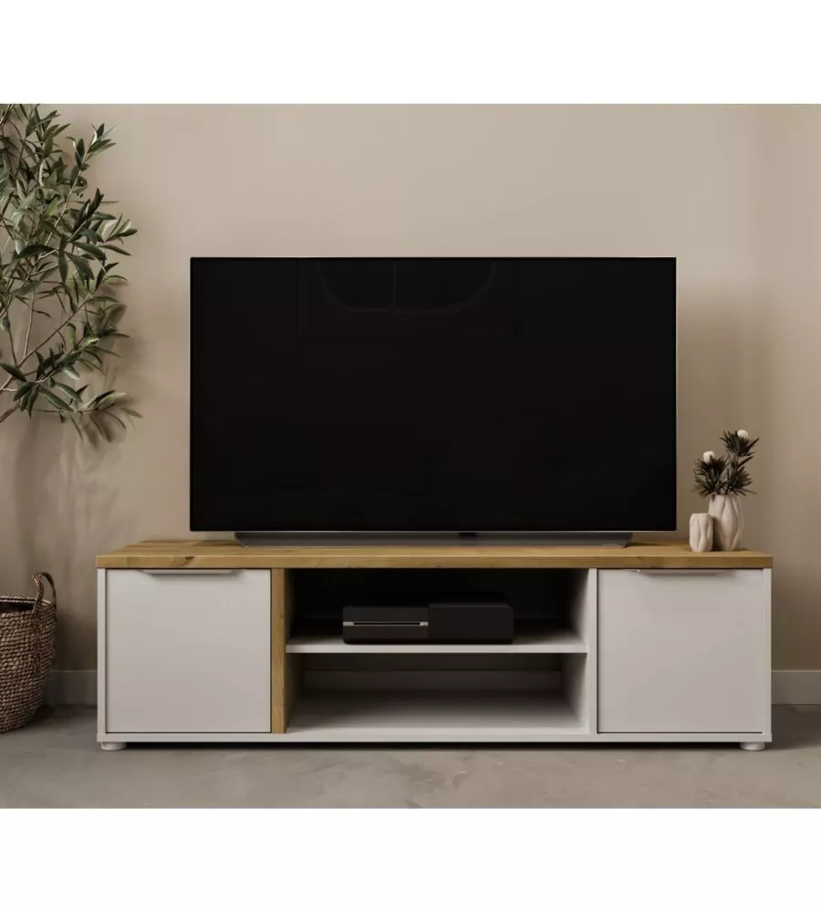 MOBILE SOGGIORNO PORTA TV 2 ANTE QUERCIA E BIANCO 134,8X39,1X39,6 CM
