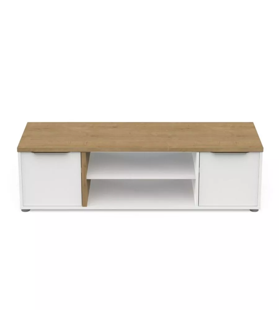 Mobile Da Sala Porta TV In Legno Due Ante A Ribalta Tortora Piedi In Metallo