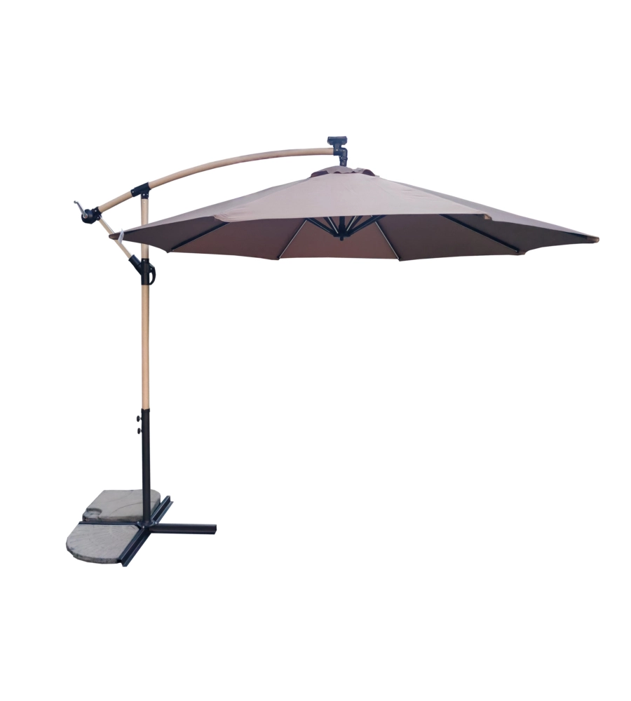 OMBRELLONE DA GIARDINO ROTONDO CON BRACCIO LATERALE EUROGARDEN CON ILLUMINAZIONE LED EFFETTO LEGNO TAUPE 3X3 M