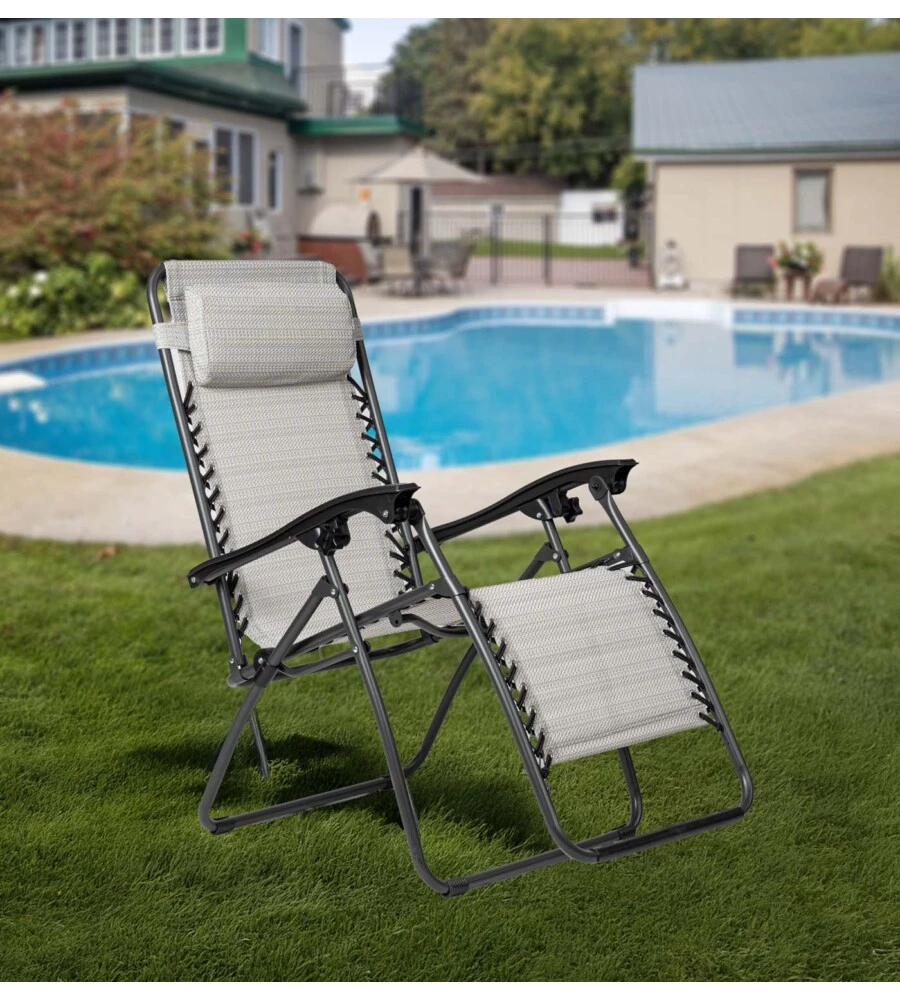 SDRAIO DA ESTERNO PIEGHEVOLE RECLINABILE EUROGARDEN "ZERO GRAVITY" GRIGIO MELANGE 178X65X110 CM
