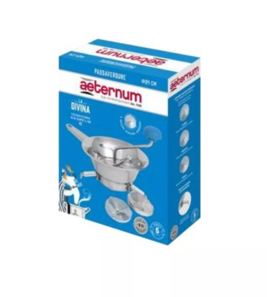 PASSAVERDURE IN ACCIAIO INOX AETERNUM CON PIEDINI PIEGHEVOLI E 3 GHIERE, 24 CM