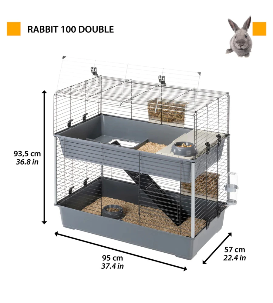 OUTLET - DIFETTI ESTETICI - GABBIA PER CONIGLI FERPLAST "RABBIT 100 DOUBLE" A DUE PIANI, 99X51,5X92 CM