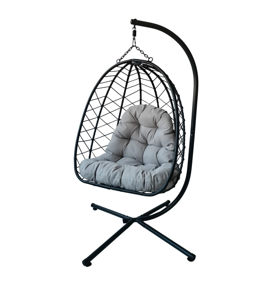 POLTRONA SOSPESA DA ESTERNO PIEGHEVOLE EUROGARDEN IN METALLO E PE RATTAN GRIGIO 103X108X192 CM