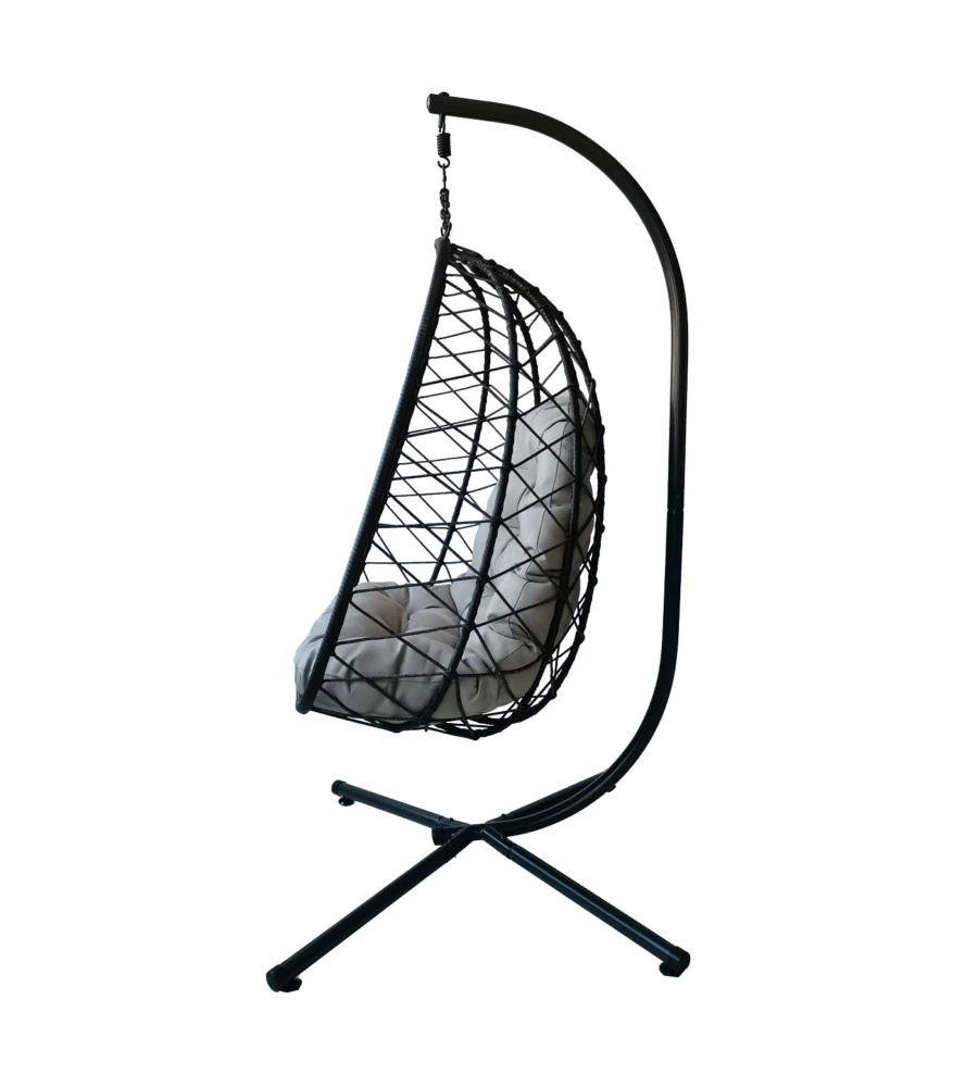 POLTRONA SOSPESA DA ESTERNO PIEGHEVOLE EUROGARDEN IN METALLO E PE RATTAN GRIGIO 103X108X192 CM