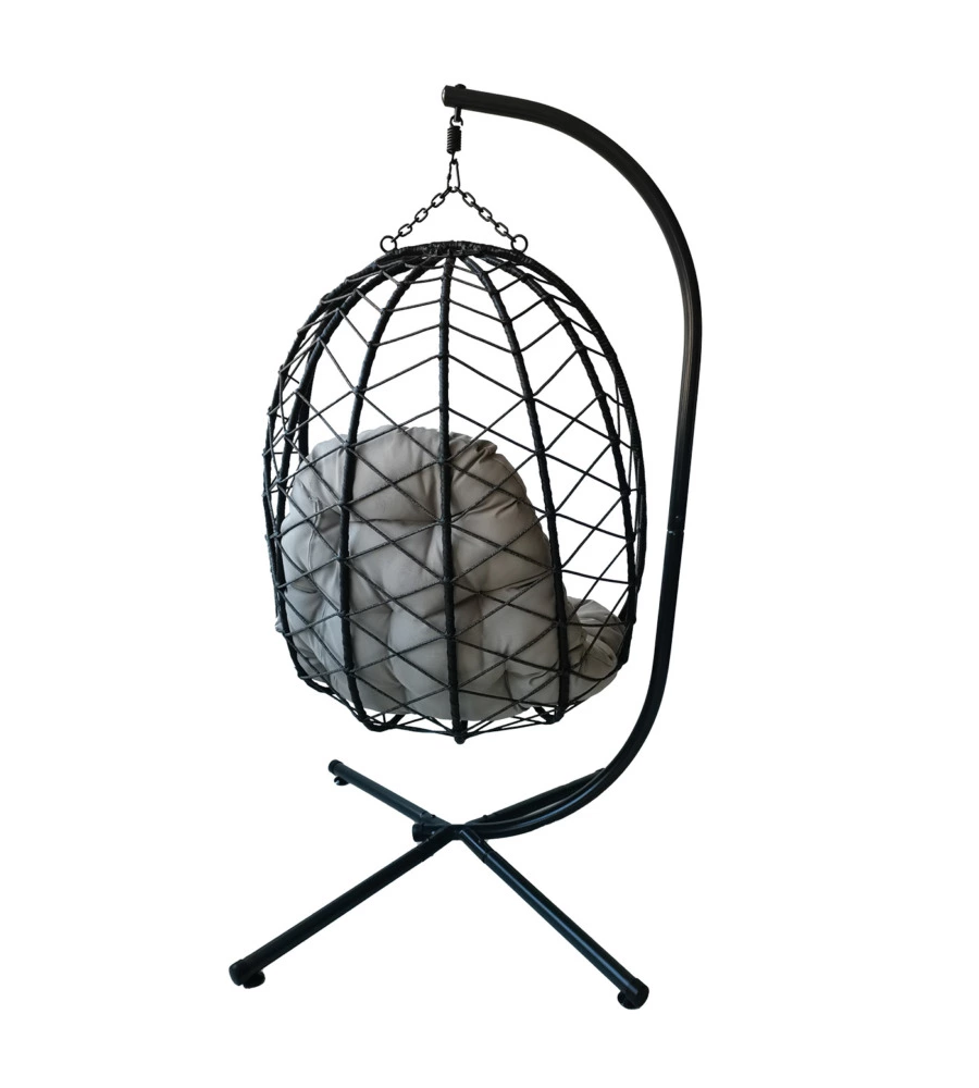 POLTRONA SOSPESA DA ESTERNO PIEGHEVOLE EUROGARDEN IN METALLO E PE RATTAN GRIGIO 103X108X192 CM