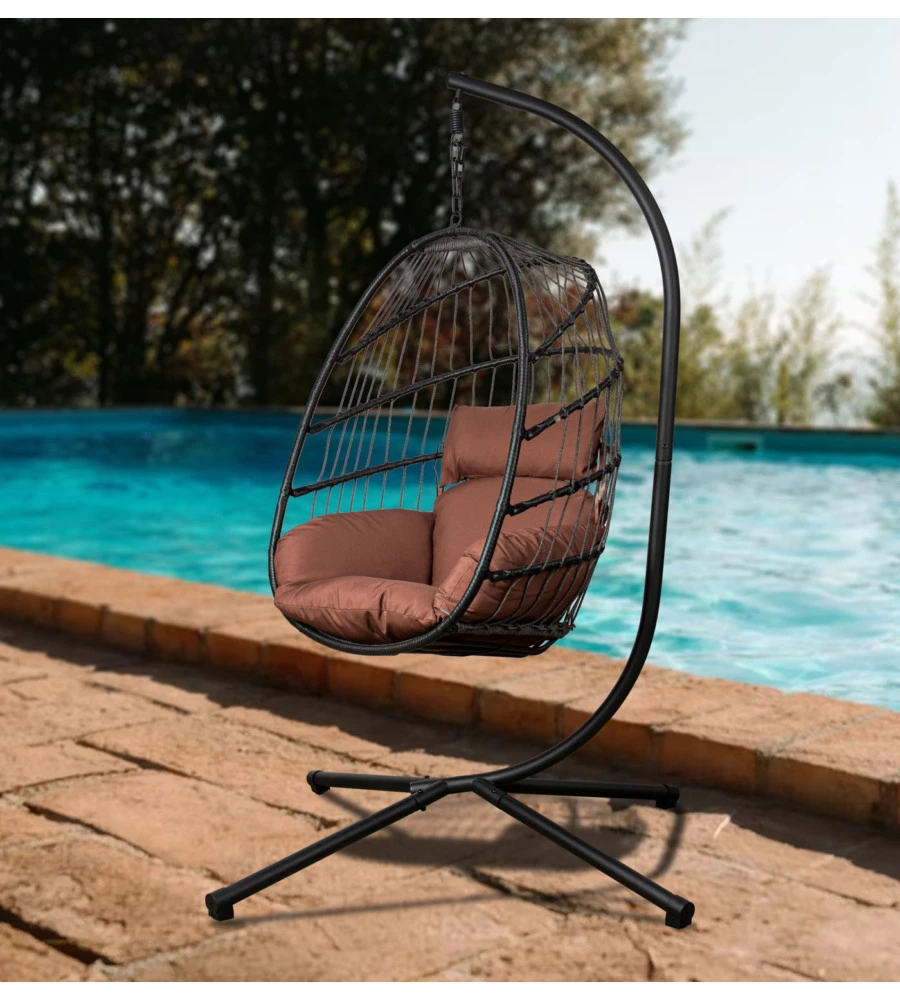 POLTRONA SOSPESA DA ESTERNO PIEGHEVOLE EUROGARDEN IN METALLO E PE RATTAN MARRONE 103X108X192 CM