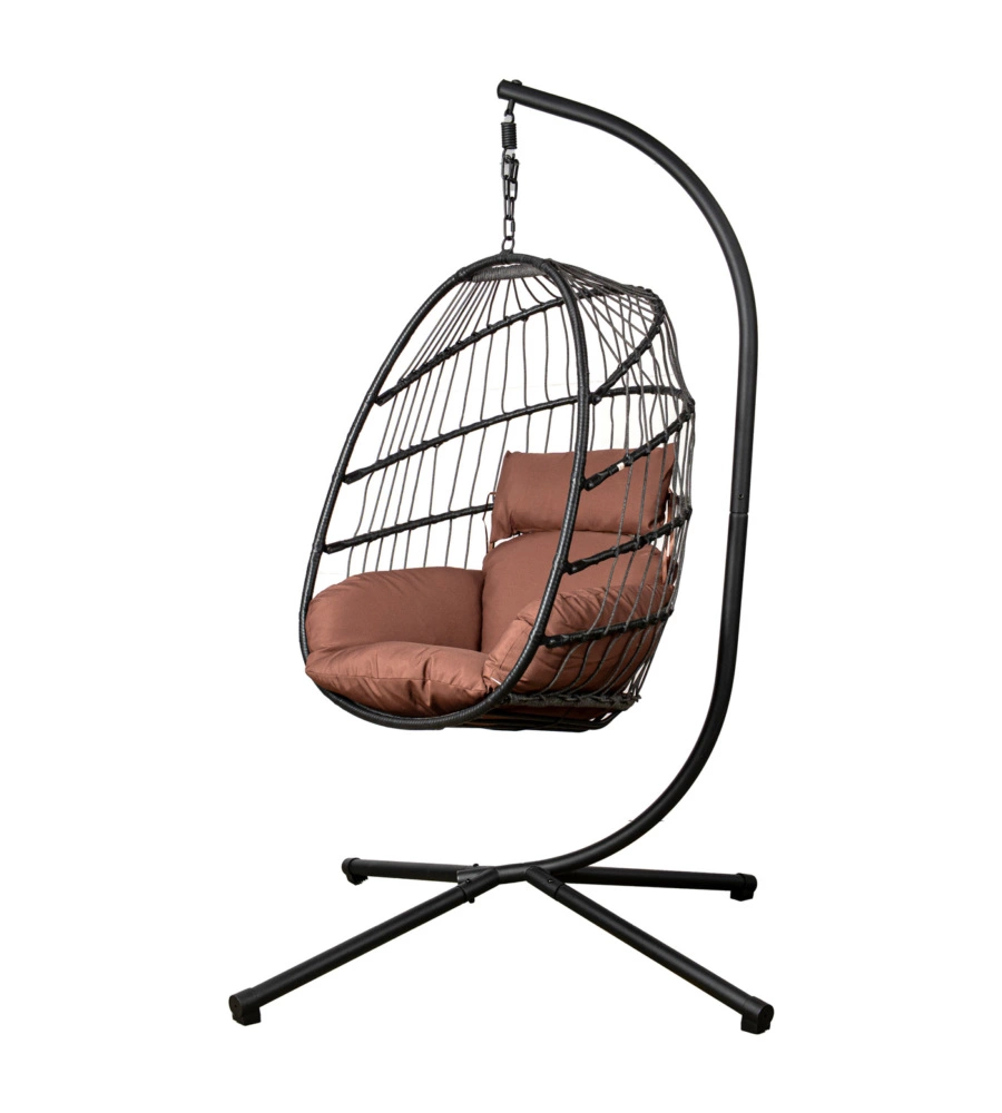 POLTRONA SOSPESA DA ESTERNO PIEGHEVOLE EUROGARDEN IN METALLO E PE RATTAN MARRONE 103X108X192 CM