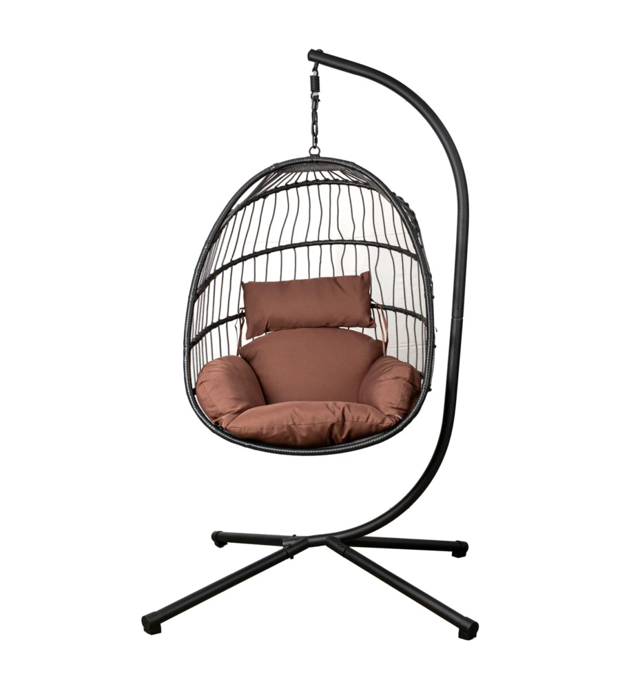 POLTRONA SOSPESA DA ESTERNO PIEGHEVOLE EUROGARDEN IN METALLO E PE RATTAN MARRONE 103X108X192 CM