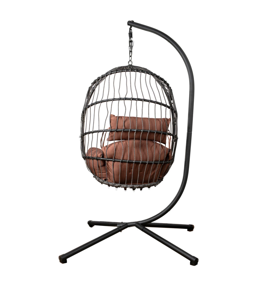 POLTRONA SOSPESA DA ESTERNO PIEGHEVOLE EUROGARDEN IN METALLO E PE RATTAN MARRONE 103X108X192 CM