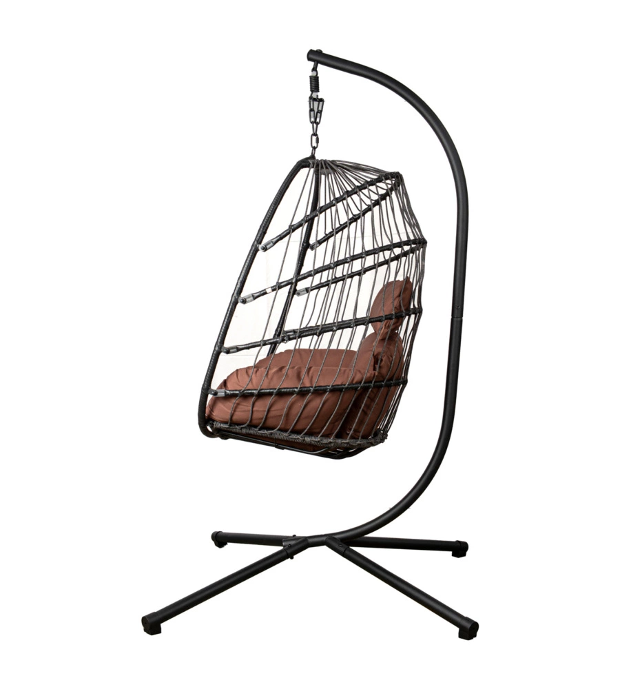 POLTRONA SOSPESA DA ESTERNO PIEGHEVOLE EUROGARDEN IN METALLO E PE RATTAN MARRONE 103X108X192 CM