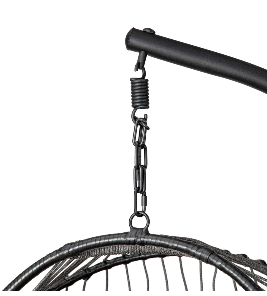 Kideo Poltrona Sospesa In Rattan Sintetico – Set Completo Con Struttura E Cuscini, Nero, Portata 120kg