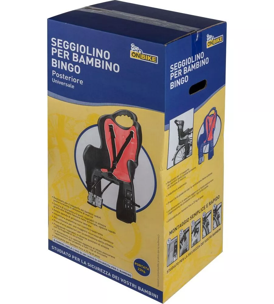 SEGGIOLINO POSTERIORE UNIVERSALE PER BICICLETTA ON BIKE "BING", PORTATA MASSIMA 22 KG