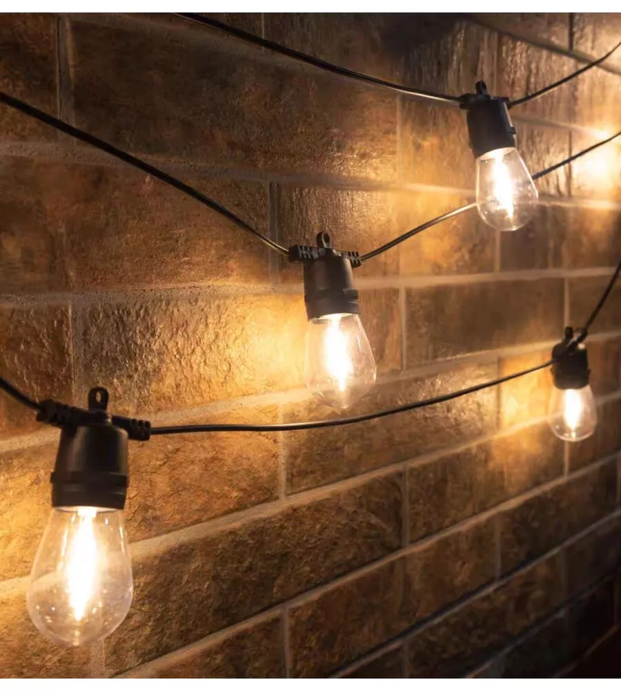 CATENA SOLARE DA ESTERNO EUROGARDEN CON 10 LAMPADINE LED A LUCE CALDA, LUMINOSITA' REGOLABILE, 8 MODALITA' 5W 7 MT