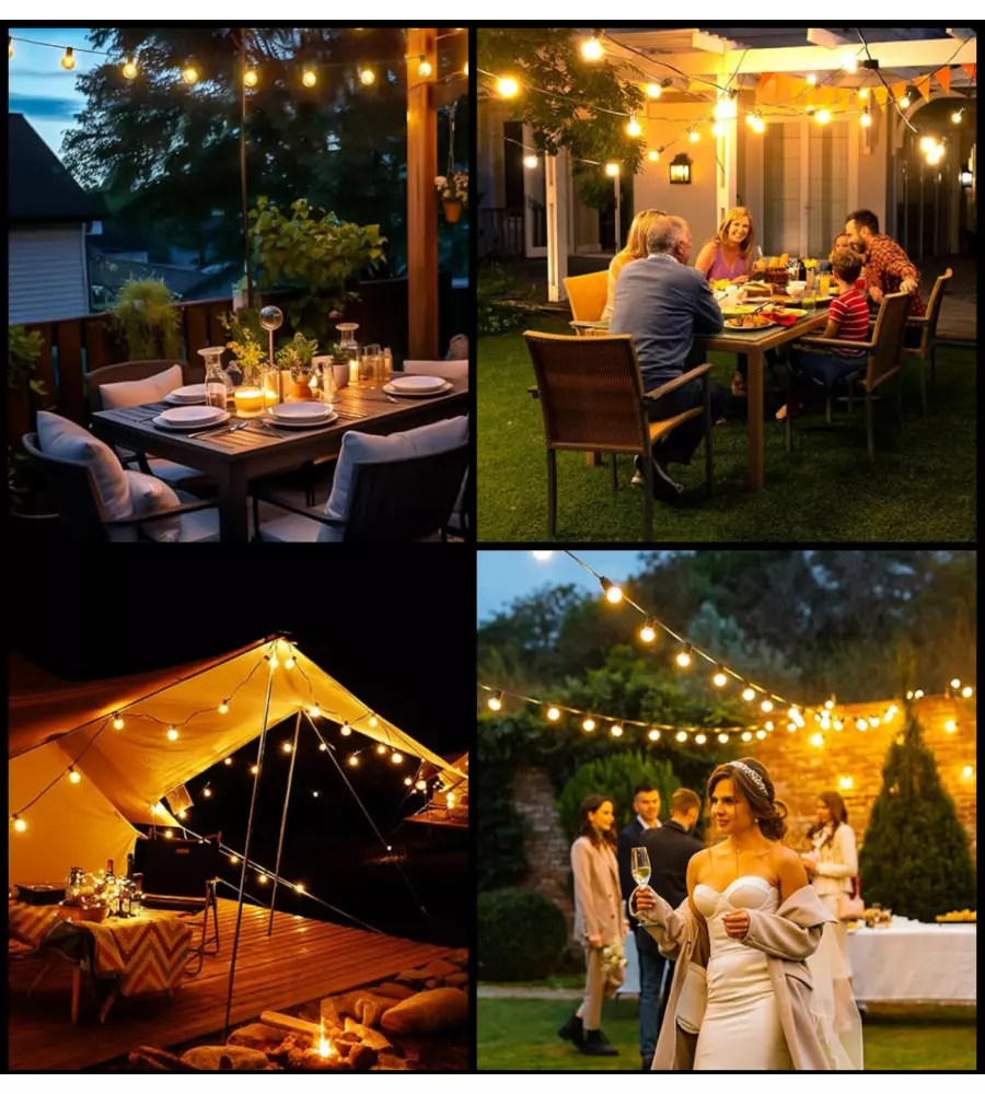 CATENA SOLARE DA ESTERNO EUROGARDEN CON 10 LAMPADINE LED A LUCE CALDA, LUMINOSITA' REGOLABILE, 8 MODALITA' 5W 7 MT