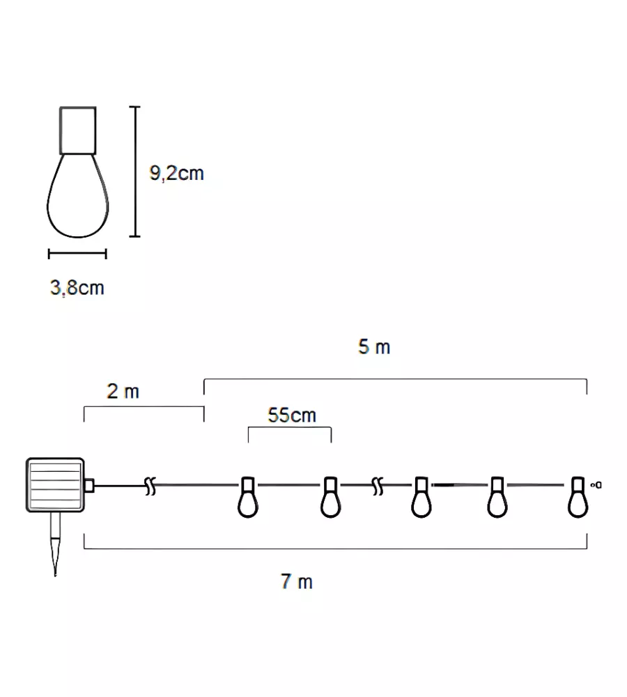 CATENA SOLARE DA ESTERNO EUROGARDEN CON 10 LAMPADINE LED A LUCE CALDA, LUMINOSITA' REGOLABILE, 8 MODALITA' 5W 7 MT