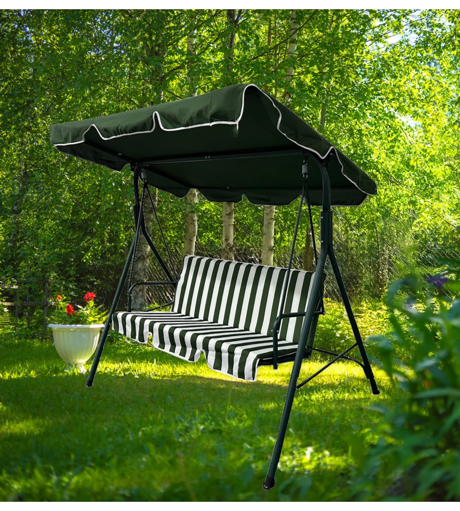 DONDOLO DA GIARDINO 3 POSTI EUROGARDEN "STRIPES" FANTASIA RIGHE VERDI 172X112X152 CM