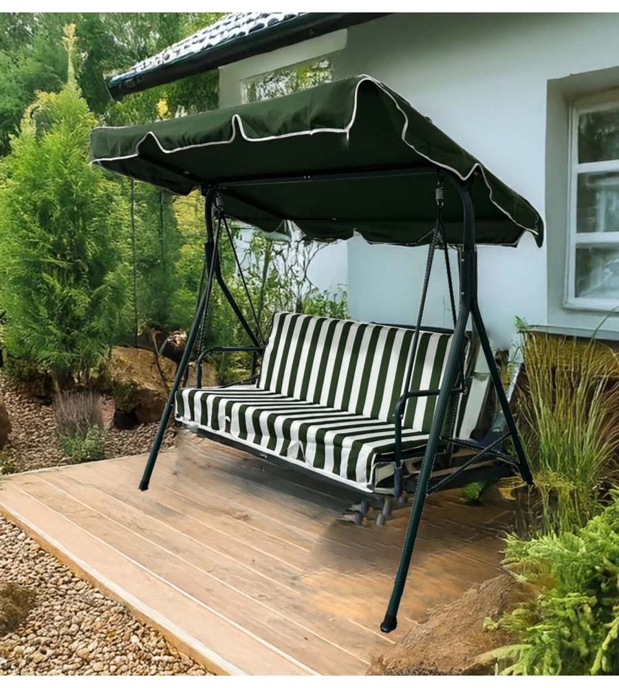 DONDOLO DA GIARDINO 3 POSTI EUROGARDEN "STRIPES" FANTASIA RIGHE VERDI 172X112X152 CM