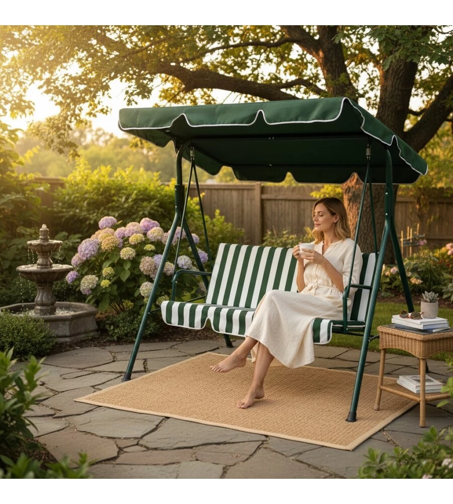 DONDOLO DA GIARDINO 3 POSTI EUROGARDEN "STRIPES" FANTASIA RIGHE VERDI 172X112X152 CM