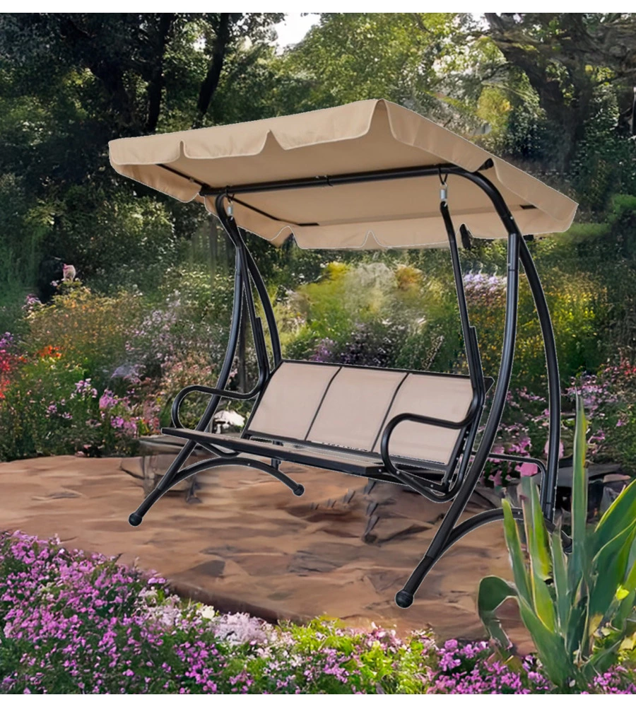 DONDOLO DA GIARDINO 3 POSTI EUROGARDEN "HAWAII" BEIGE 195X115X172 CM