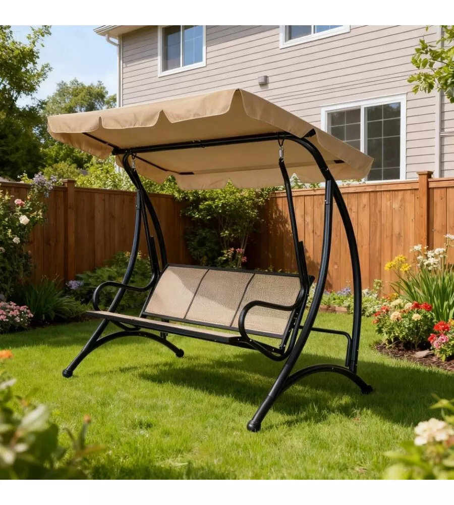 DONDOLO DA GIARDINO 3 POSTI EUROGARDEN "HAWAII" BEIGE 195X115X172 CM