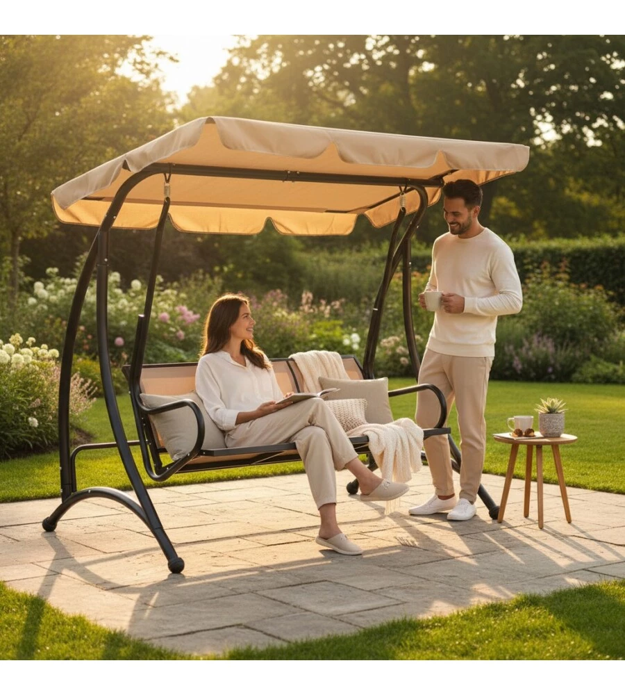 DONDOLO DA GIARDINO 3 POSTI EUROGARDEN "HAWAII" BEIGE 195X115X172 CM