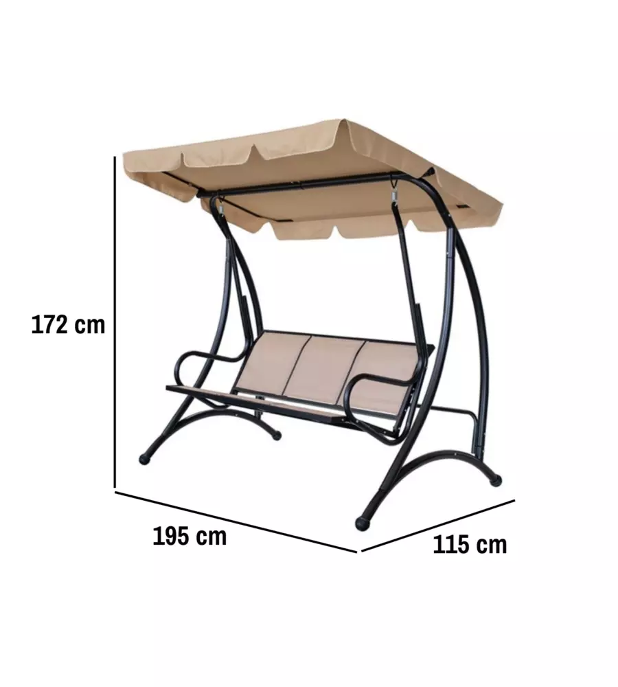 DONDOLO DA GIARDINO 3 POSTI EUROGARDEN "HAWAII" BEIGE 195X115X172 CM