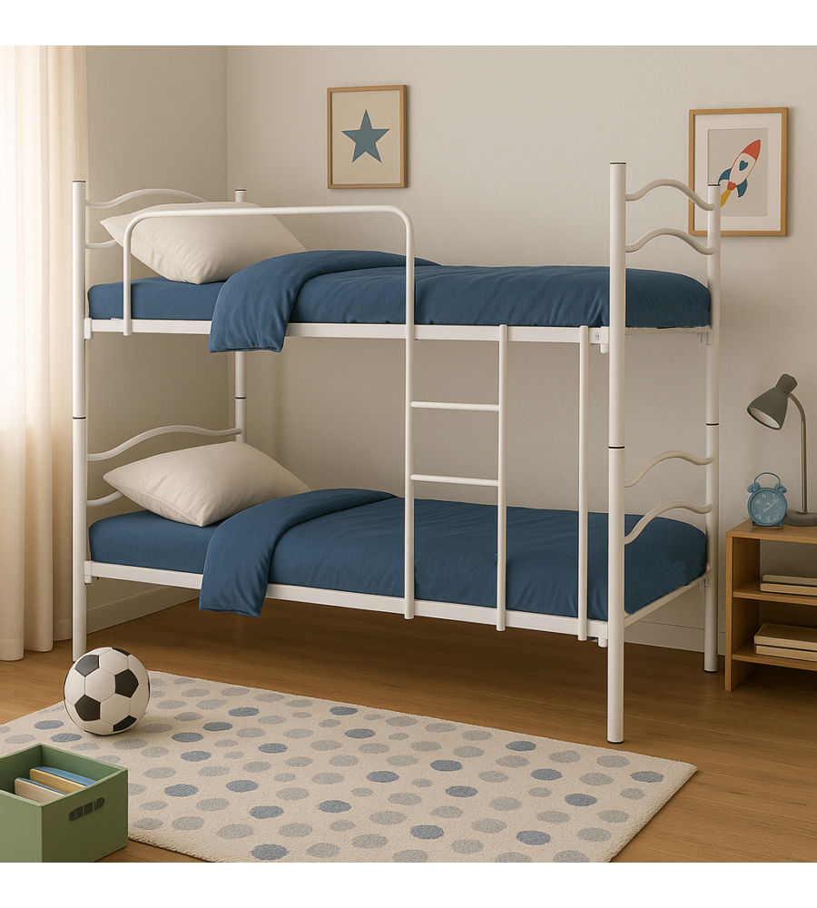 LETTO A CASTELLO SINGOLO SCOMPONIBILE SOMNUS IN METALLO BIANCO 203X145,5X83 CM