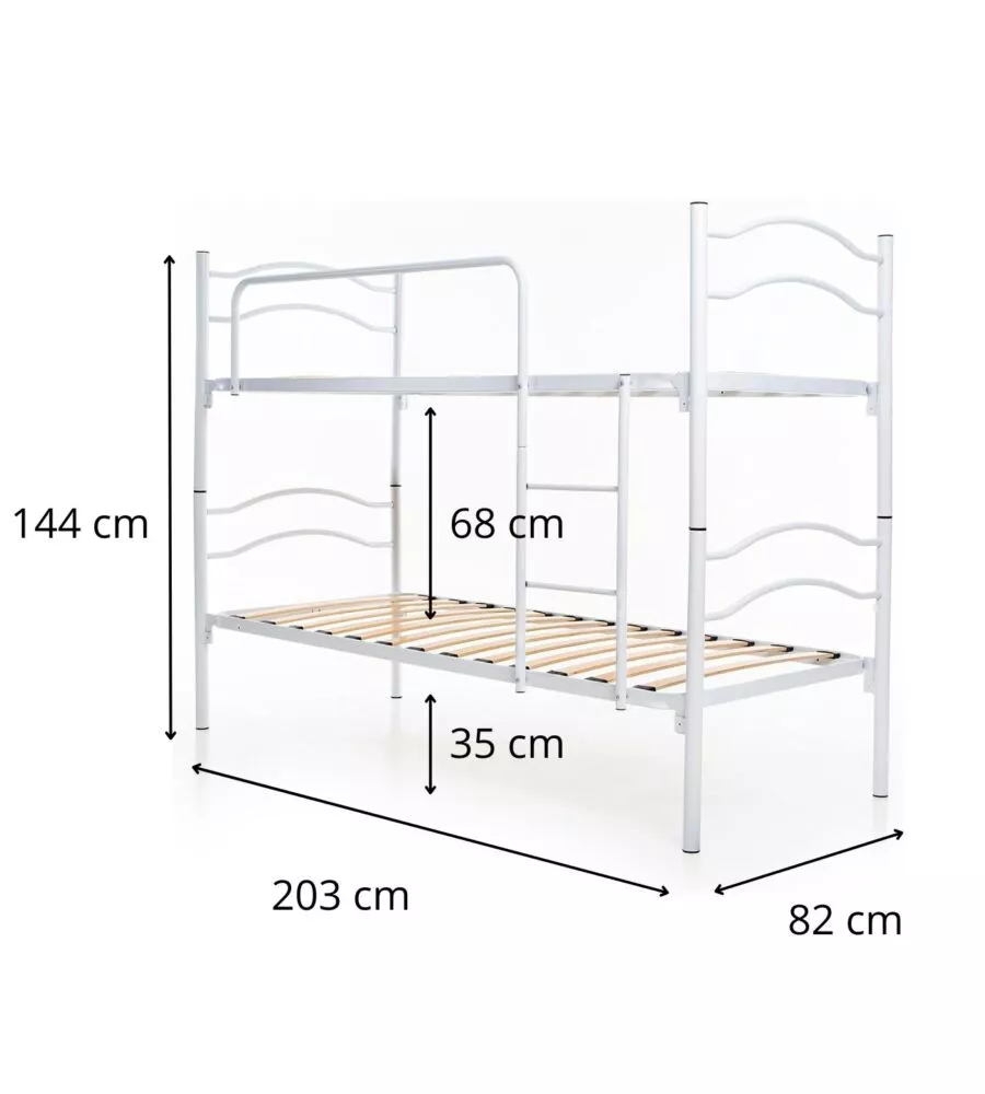 LETTO A CASTELLO SINGOLO SCOMPONIBILE SOMNUS IN METALLO BIANCO 203X145,5X83 CM