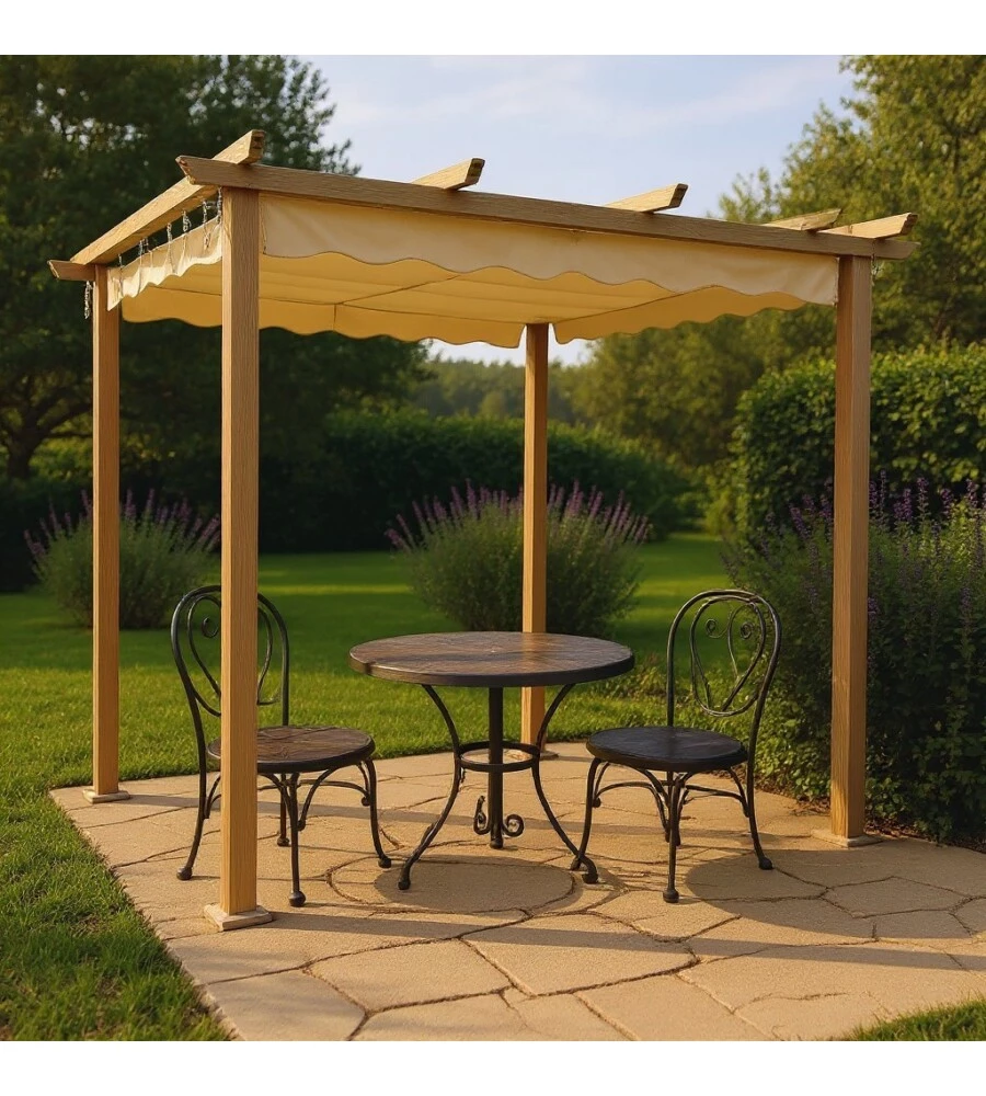 GAZEBO PERGOLA DA ESTERNO EUROGARDEN "DAIANA" IN ACCIAIO EFFETTO LEGNO 3X3 M