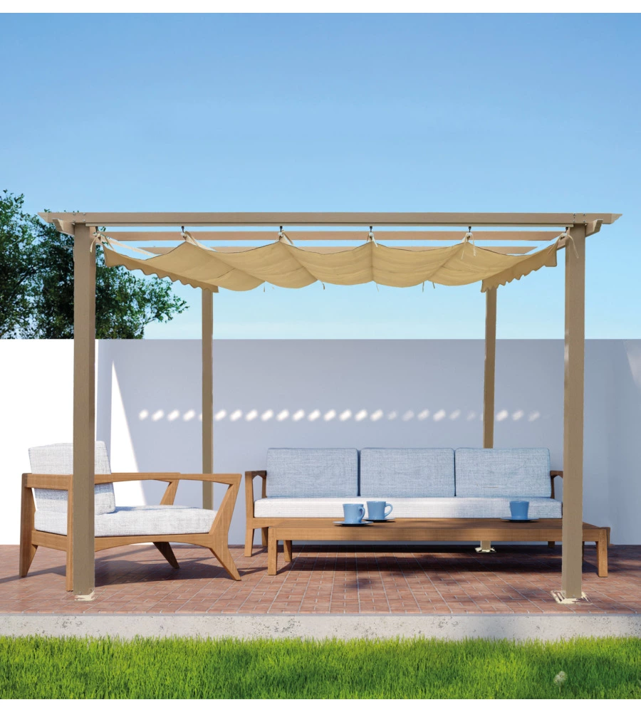 GAZEBO PERGOLA DA ESTERNO EUROGARDEN "DAIANA" IN ACCIAIO EFFETTO LEGNO 3X3 M