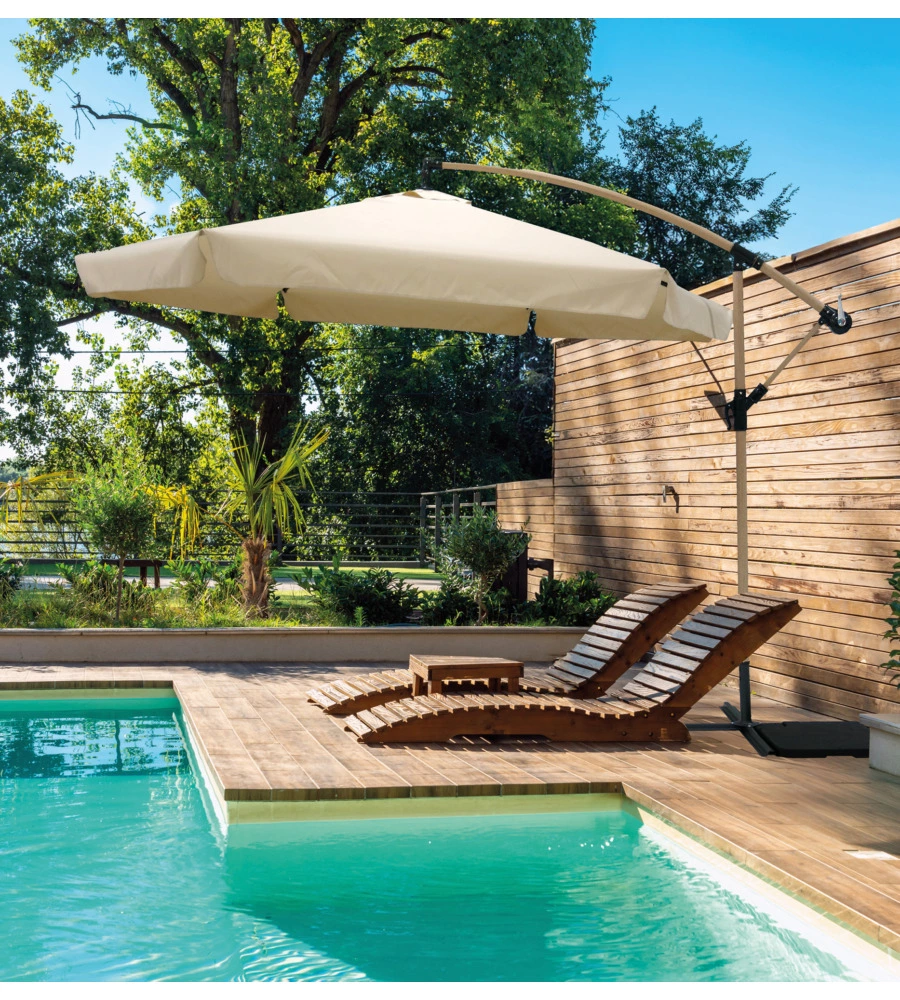 OMBRELLONE A BRACCIO QUADRATO DA GIARDINO EUROGARDEN EFFETTO LEGNO ECRÙ 3X3 M