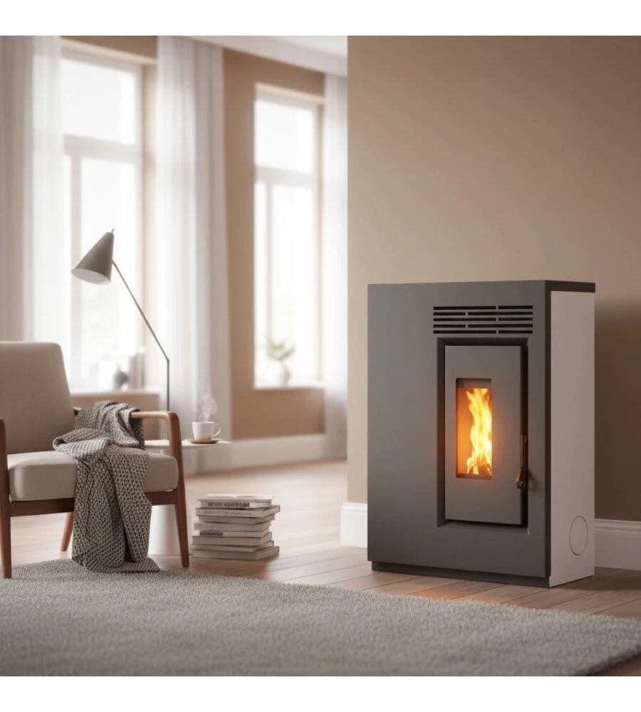 Stufa a pellet ventilata slim Caris "Fiore" bianco 5,0 kW