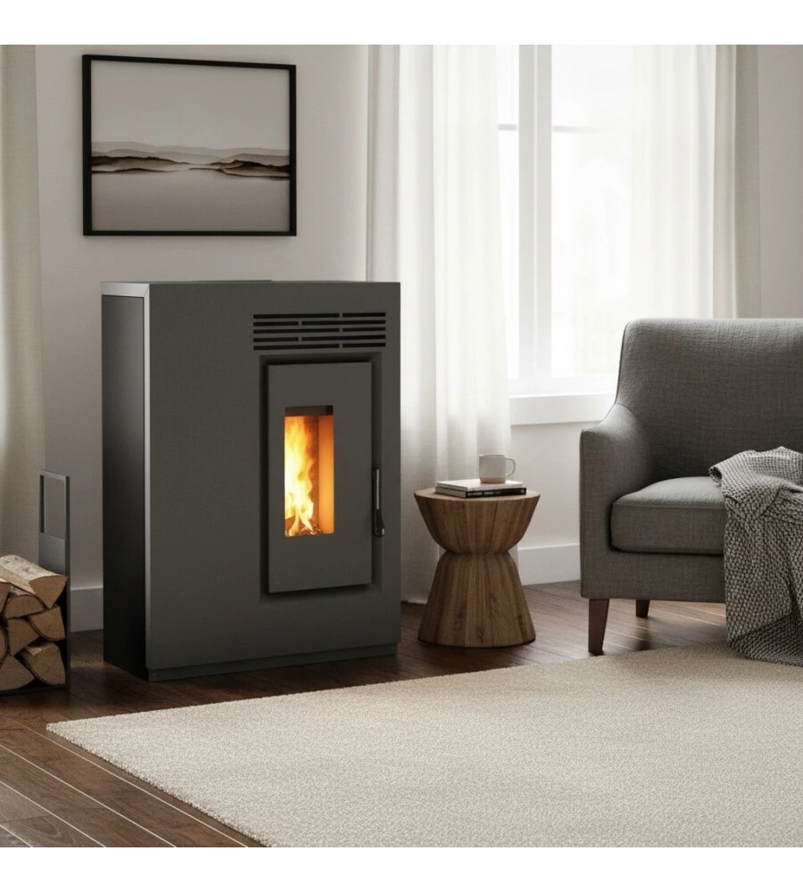Stufa a pellet slim ventilata Caris "Fiore" nero 5,0 kW